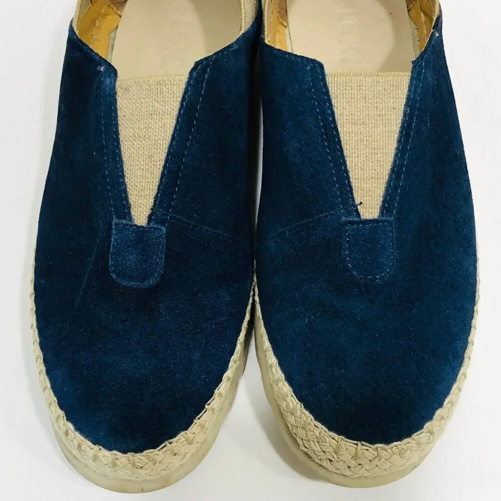 The Flexx Slip-On Loafer Flats Women's 39‎ USA 8 Blue Suede Tan Canvas Rope